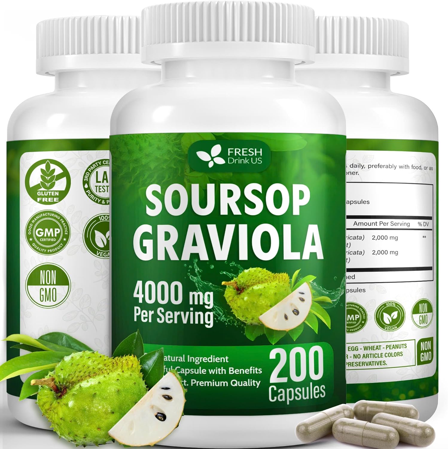 Soursop graviola capsules supplement bottle